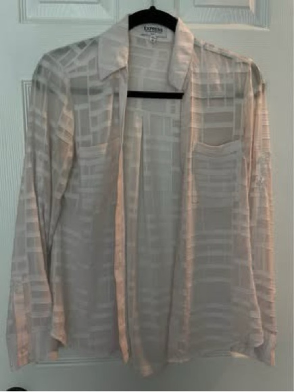 Express Sheer Open-Front Button-Down Shirt - Blush Pink